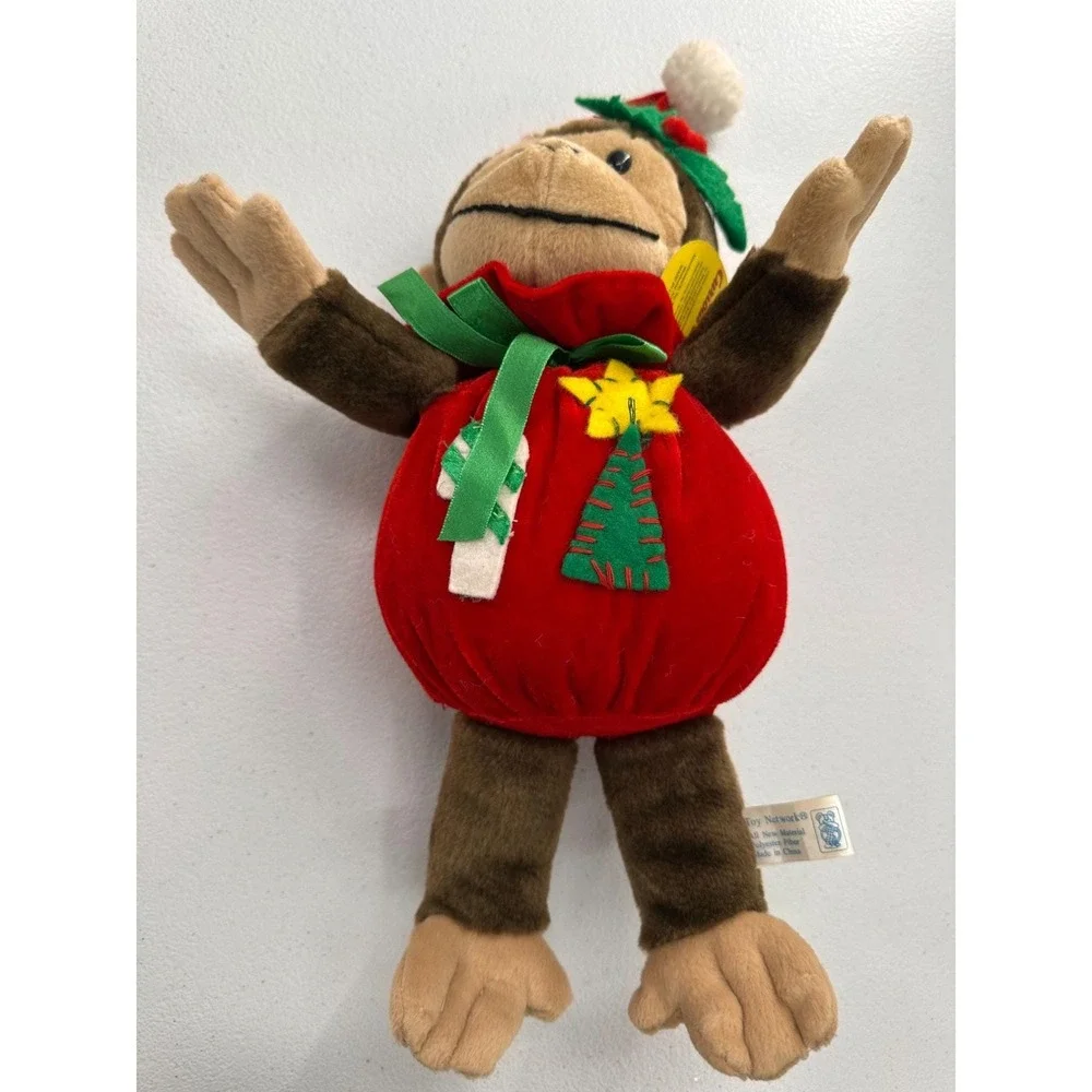 Vintage Curious George Christmas Holiday Plush Monkey Santa Toy‎ Network Stuffed